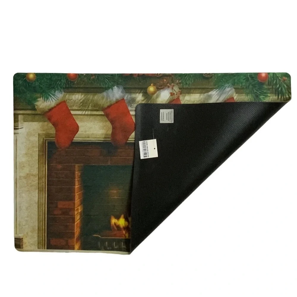 Holiday Doormat Fireplace Christmas Stockings Rectangle 16 X 24 In Multicolor